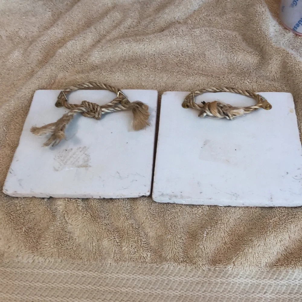 Pair of Vtg Rooster Painted 6x6” Wall Hanging Tiles Country Folk Art Farmhouse